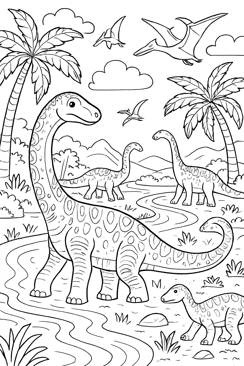 Omalovánka Stádo dinosaurů zdarma k tisku